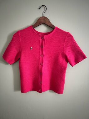 Pierre Cardin Vintage 1960s/70s Cropped Hot Pink Button-Up Knit Cardigan
